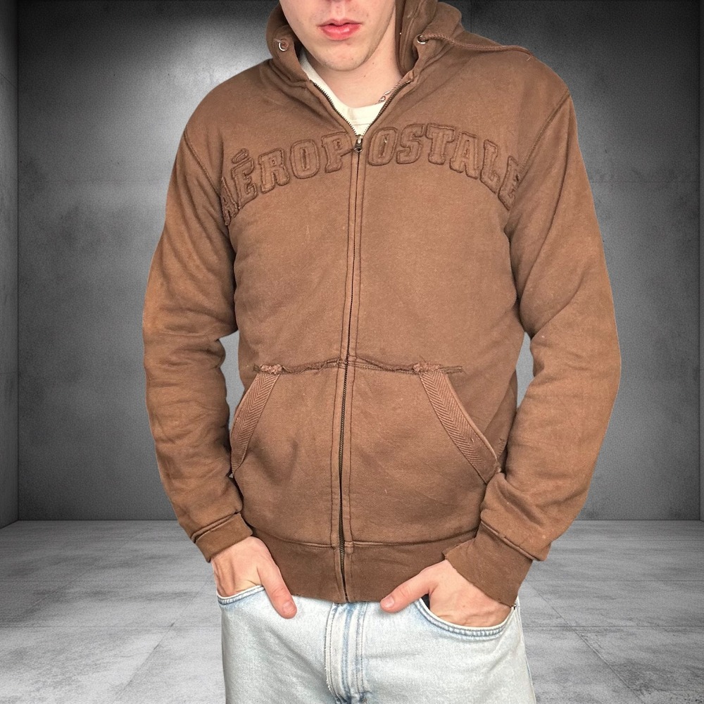 Vintage Aeropostale Y2K Brown Sherpa Lined Zip Up Hoodie Skater XS